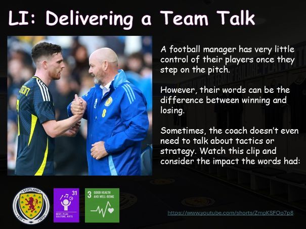 Scotland World Cup Team Talk Writing