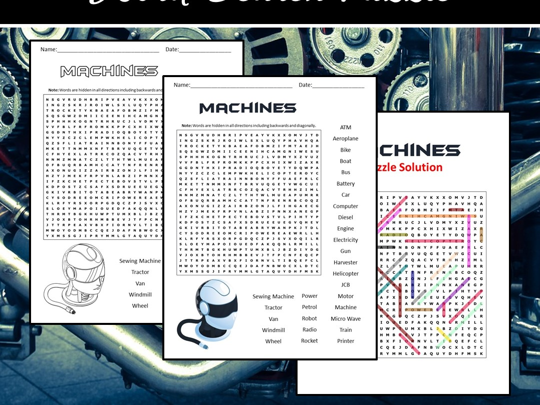 Machine Names Word Search Puzzle Teaching Resources