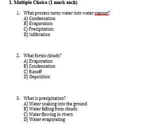 KS3 Rivers Test, mark scheme and knowledge organiser