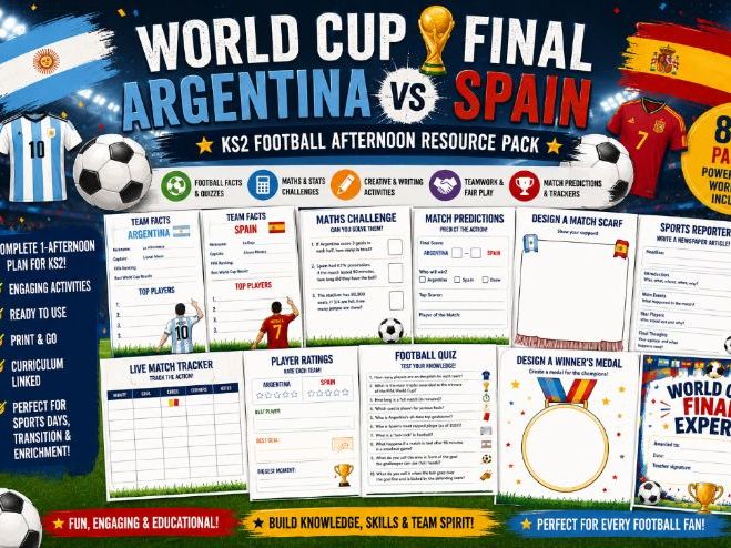 World Cup Final 2026: Argentina vs Spain KS2 Football Activity Pack
