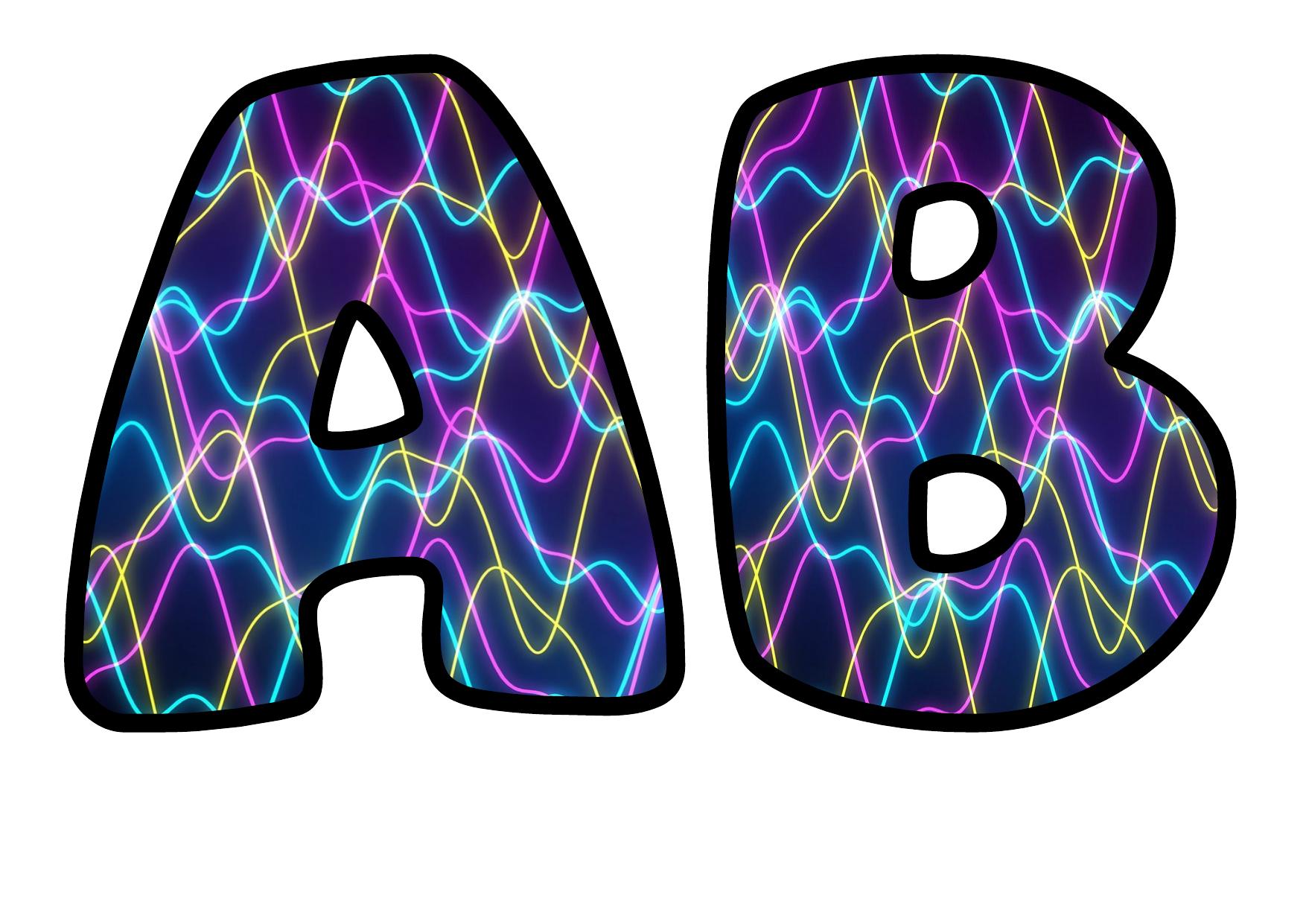Neon Ribbon Waves Themed Bubble Letters | Classroom Display Alphabet ...
