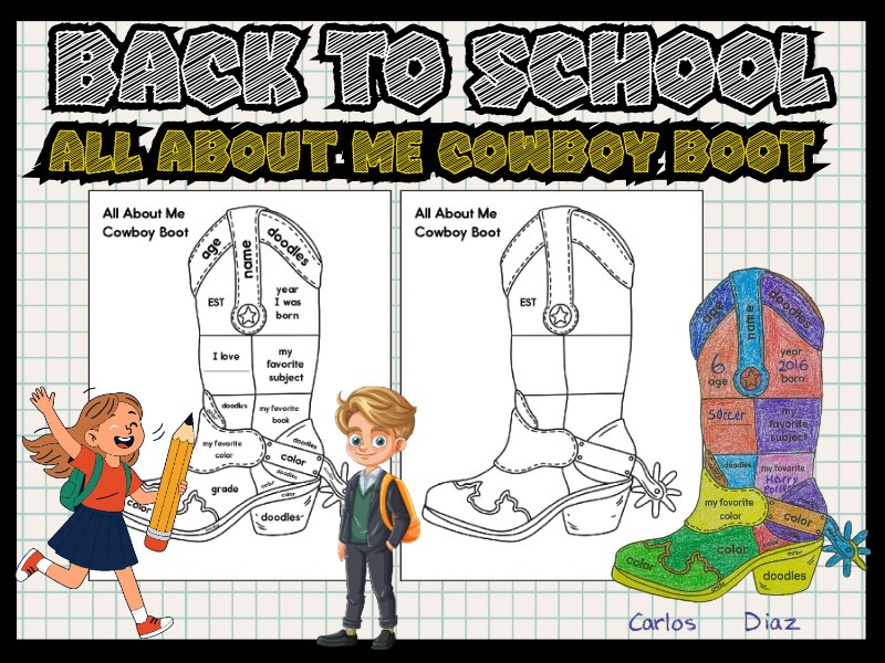 All About Me Cowboy Boot Activity - Back to School Getting to Know You Worksheet