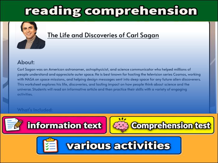 The Life and Discoveries of Carl Sagan- Reading Comprehension & Activities
