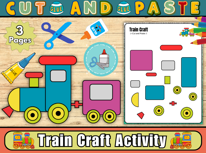Train Craft Activity-Printable Cut and Paste Train Template-Transport Theme Craft for Kids