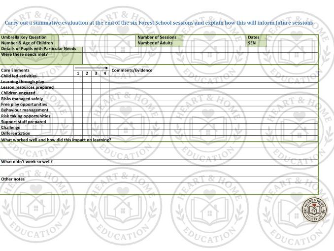 Forest School Summative Assessment Sheet | One-Page Evaluation Table |