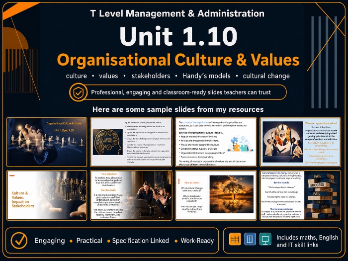 Unit 1 Spec 1.10 T Level Management & Administration - Culture & Values