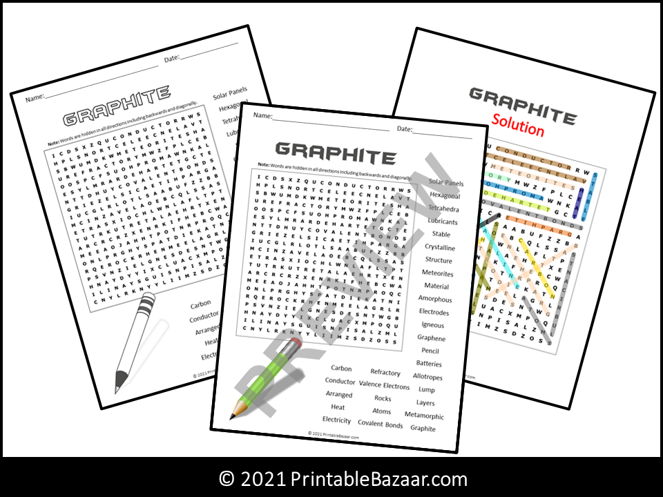 Graphite Word Search Puzzle Teaching Resources