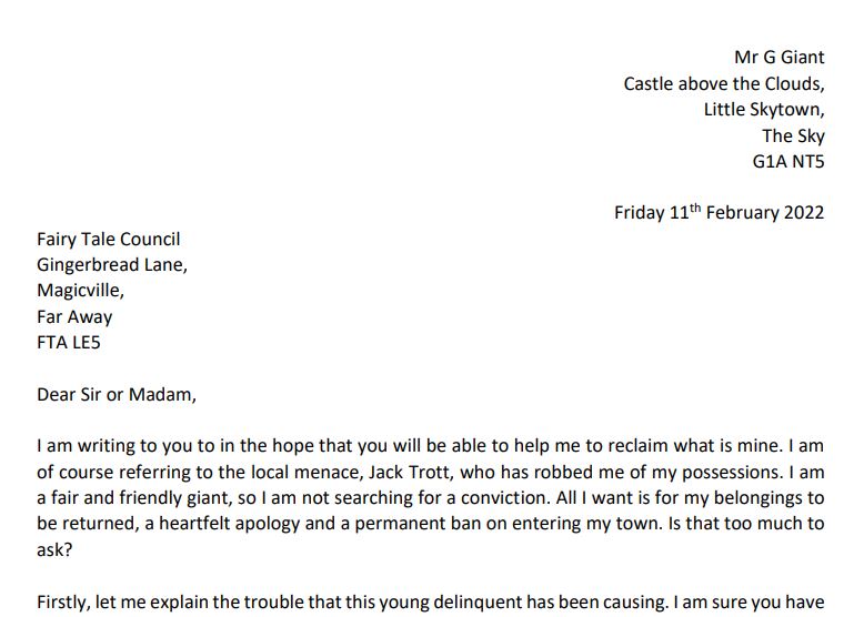 Fairytale Persuasive Letter Example KS2 Teaching Resources