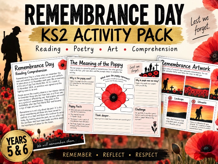 Remembrance Day KS2 Activity Pack | Reading Comprehension, Poetry & Art | Years 5 & 6