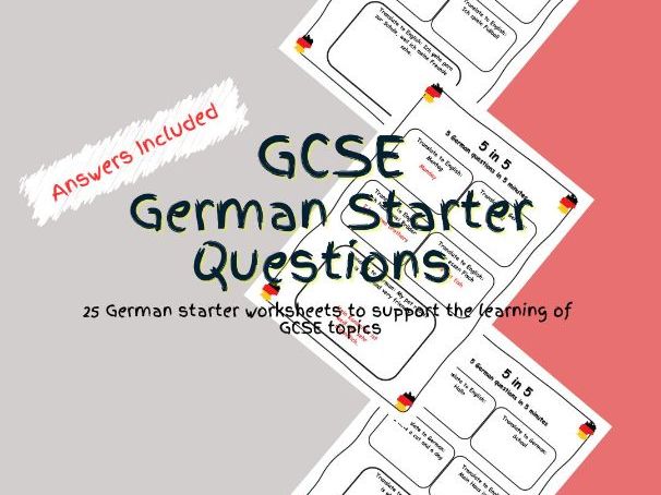 GCSE German Starter Questions Worksheets PDF