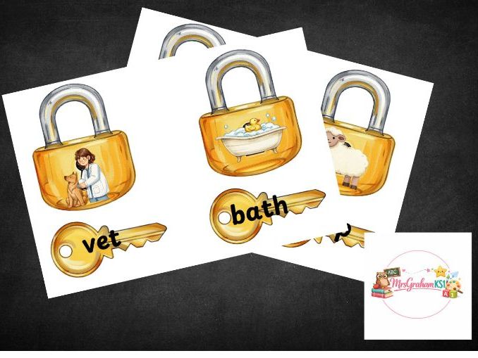 Matching Lock and Key Phonics Game Bundle- Phases 2- 5