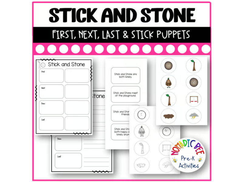 Friendship Day Activities - Stick and Stone - First, Next, Last & Stick Puppets