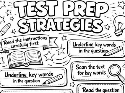 Test Taking Prep Strategies Reminders- Colouring Page