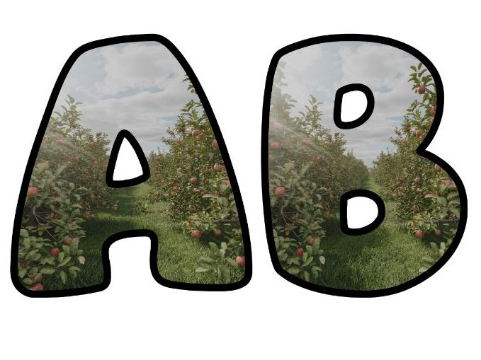 Apple Orchard Trees Planting Classroom Display | Lettering Set | Upper & Lowercase, 0-9 and Signs
