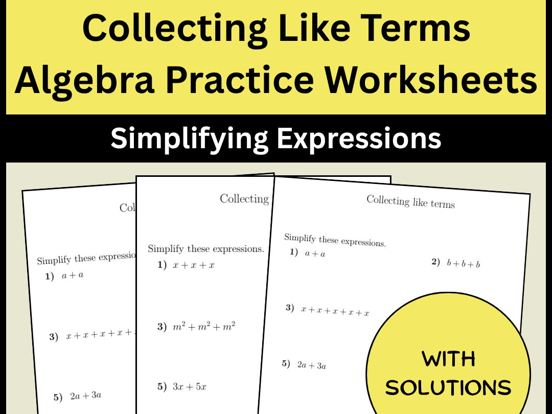 Collecting Like Terms Algebra Practice Worksheets Simplifying Expressions