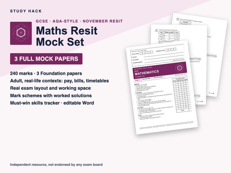 GCSE Maths November Resit Mock Set: 3 Foundation Papers, Mark Schemes, Must-Win Skills Tracker