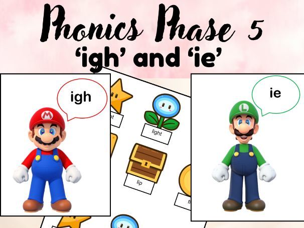 Phonics 'igh' and 'ie' Mario and Luigi Sorting Activity