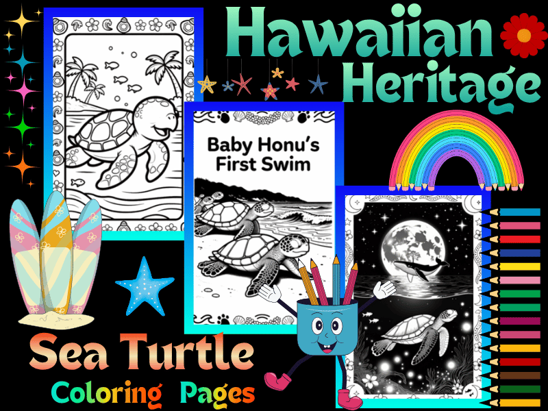 Hawaiian Heritage Month Honu Sea Turtle Coloring Pages for Kids! Printable & Fun