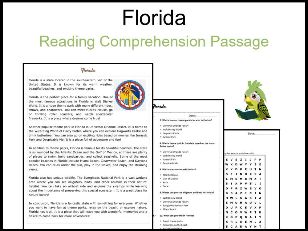 Florida Reading Comprehension and Word Search | Teaching Resources