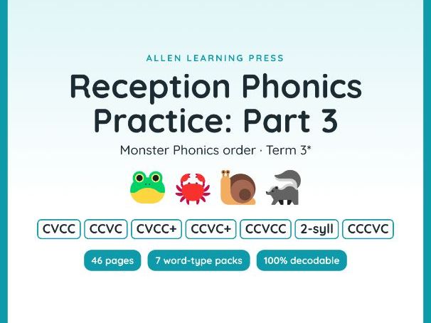 Reception Phonics Worksheets Part 3 | Monster Phonics Aligned | Blends