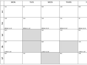 A4 teacher planner page (5 lessons per day)