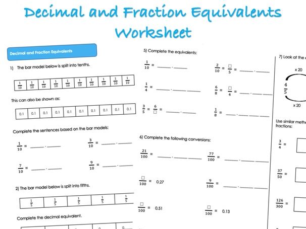FDP Worksheet - Decimal and Fraction Equivalents
