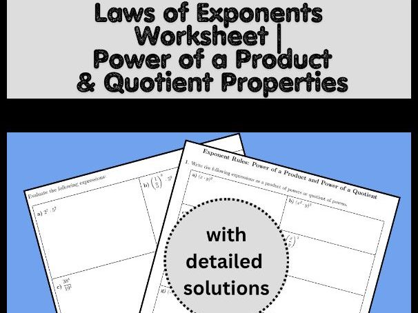 Laws of Exponents Worksheet | Power of a Product & Quotient Properties