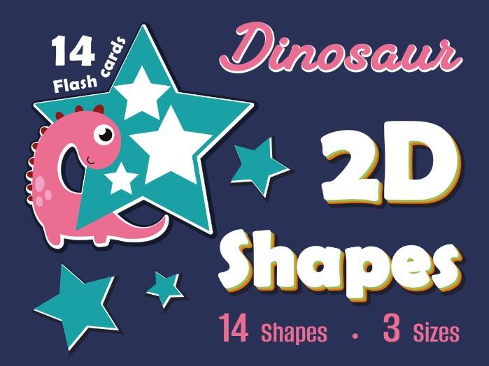 Shape Flashcards | 14 Dinosaur 2D Shapes & Sizes