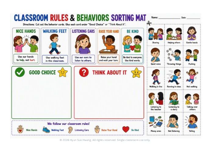 Classroom Rules & Behavior Sorting Mat