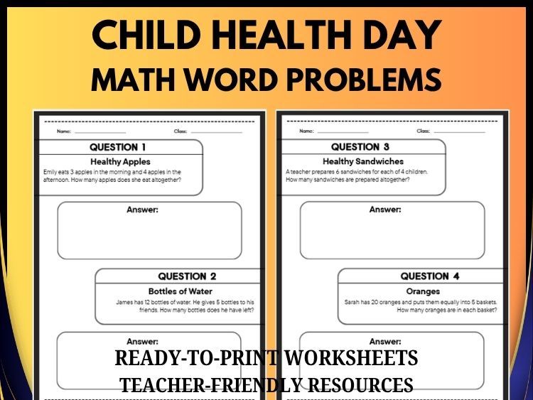 Child Health Day Math Worksheets | Health-Themed Word Problems