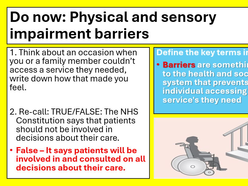 BTEC TECH AWARD Component 3 Health and Wellbeing Health & Social Care LOC LESSON5