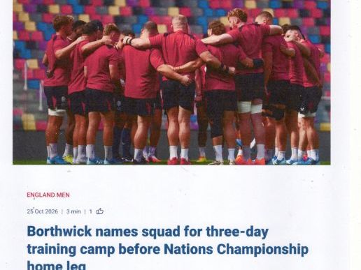 England's Rugby Squad for the 2026 Nations Championship with word search