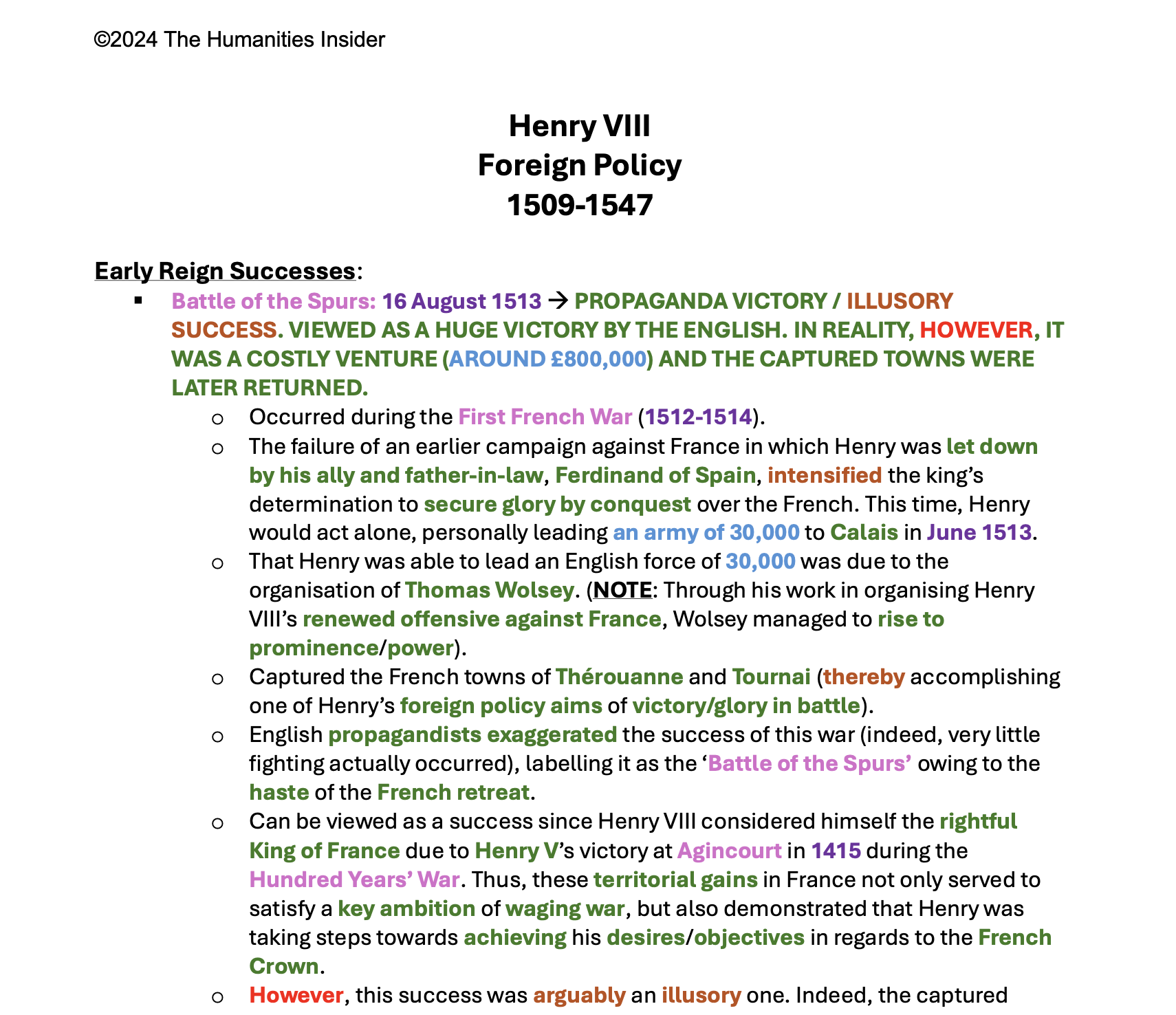 HENRY VIII FOREIGN POLICY NOTES & TIMELINE (A-LEVEL HISTORY - TUDORS ...