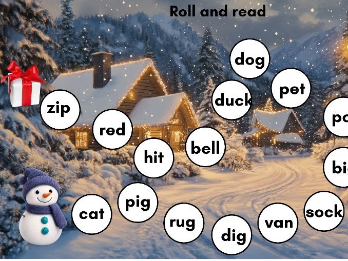 Read & Roll Phonics Game – Christmas Path to the Present