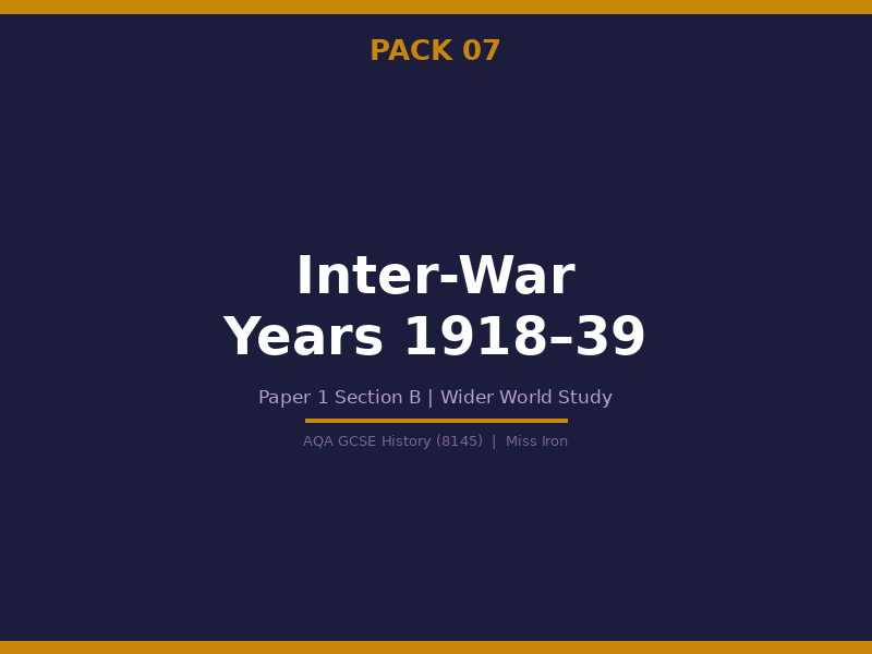 AQA GCSE History 8145 Inter War Years Revision Pack | Paper 1