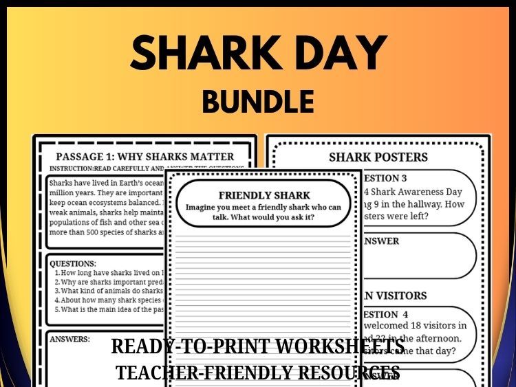 Shark Awareness Day Bundle | Reading, Writing & Math Activities