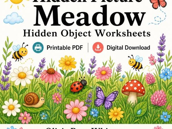 Hidden Picture Meadow | Hidden Object Worksheets | Printable PDF | Digital Download