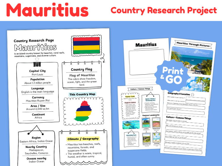 Mauritius Country Research Project | Geography & Culture Worksheets