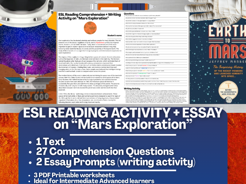 ESL Reading Comprehension + Writing Activity Worksheets - Mars Exploration