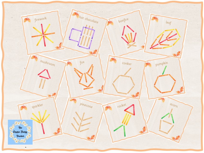 Lolly Stick Pattern Cards - Autumn (Natural Theme)
