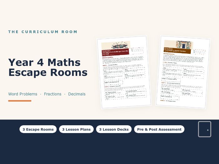 Year 4 Maths Escape Rooms: Mixed Operations, Fractions, Decimals