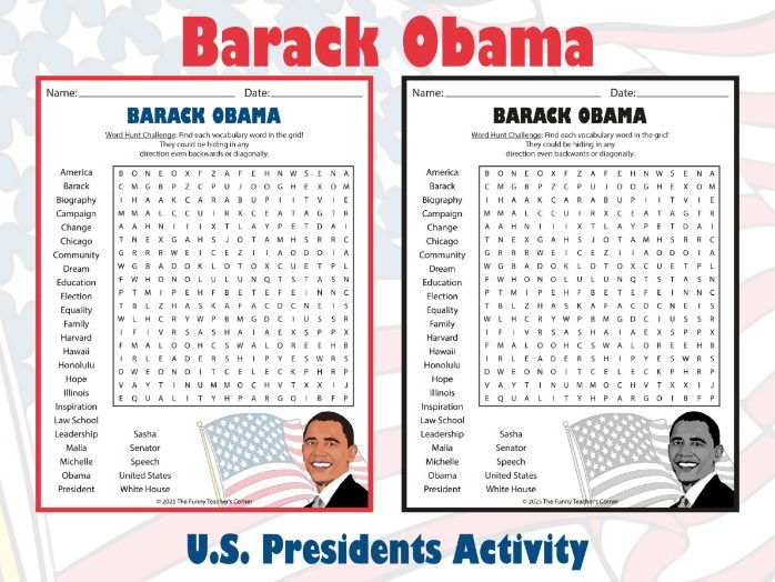 Barack Obama Word Search Puzzle | U.S. Presidents Biography Activity