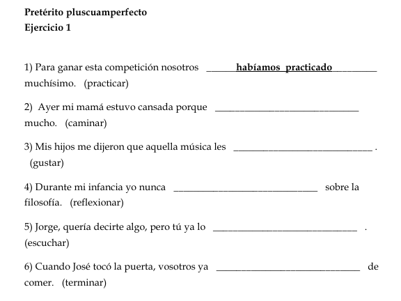 Spanish Past Perfect (Pretérito Pluscuamperfecto) Worksheets