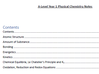 AQA A-Level Chemistry - Year 1 Physical Chemistry Revision Notes
