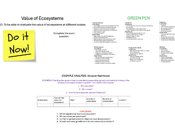 L4 Ecosystem Values - Edexcel IA2 Geo Ecosystems