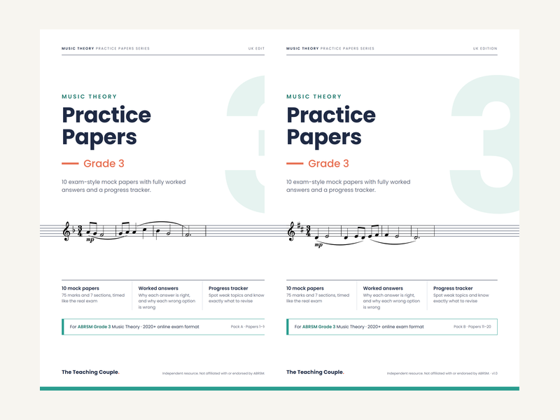 Grade 3 Music Theory Practice Papers – for ABRSM – Packs A + B (20 Mock Papers)