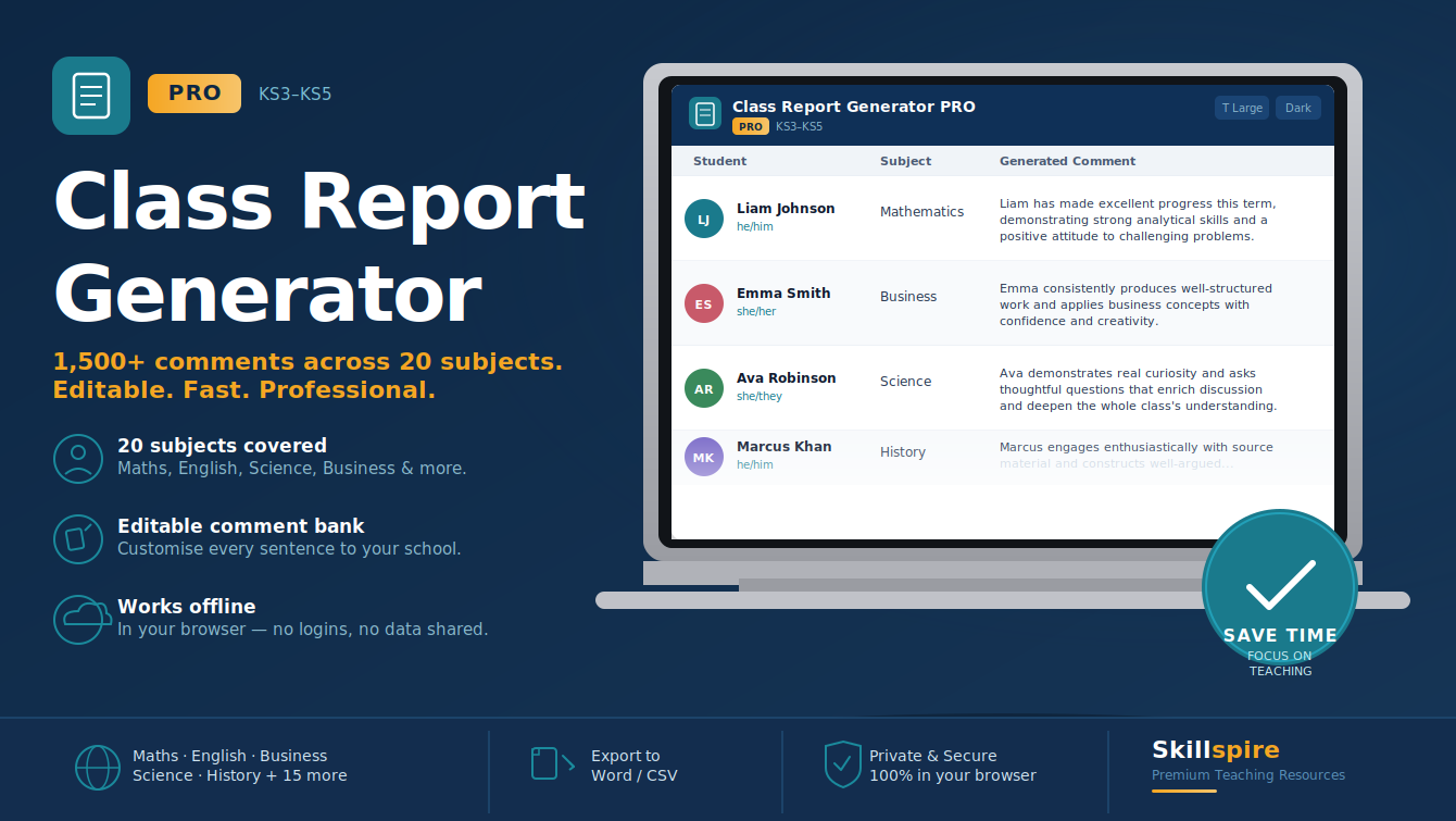 Class Report Generator PRO | 1,500+ Editable Report Comments | 20 ...