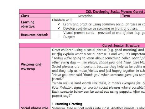 EYFS Communication and Language lesson plan - Developing Social Phrases
