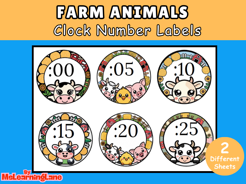 Farm Animals Clock Cover | Printable Classroom Decor for Telling Time