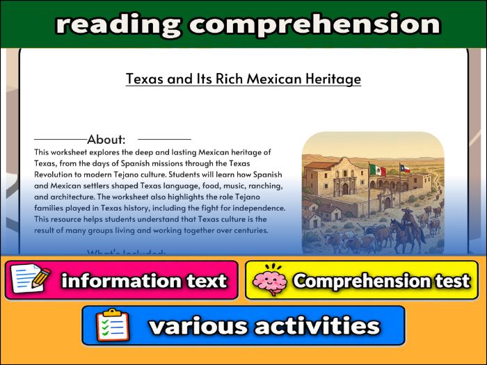 Texas and Its Rich Mexican Heritage  & Comprehension Test